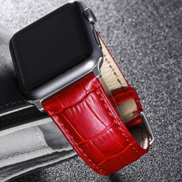 NEW Red Genuine Leather Apple Watch Band main image 6